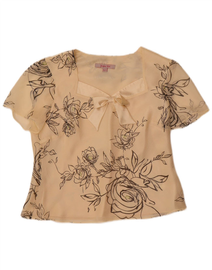 Blusa feminina Jacques Vert UK 14 grande poliéster floral branco