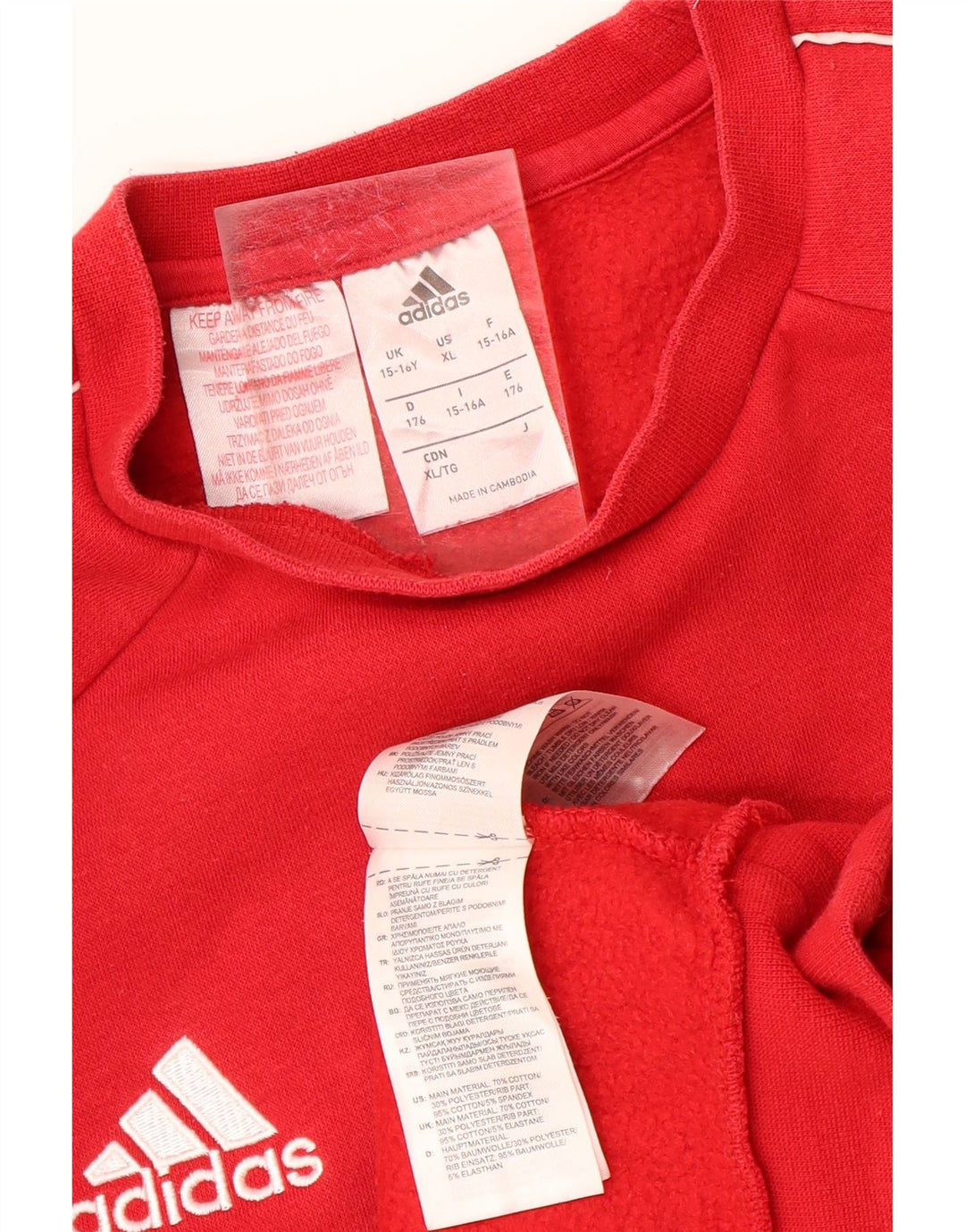 ADIDAS Menino Suéter Jumper 15-16 Anos Vermelho Algodão