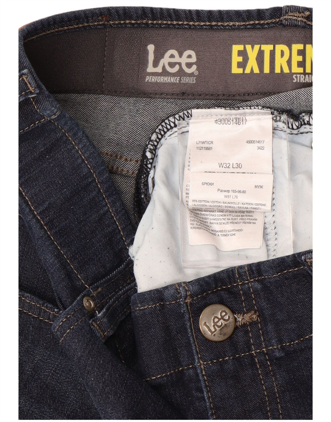 Jeans retos masculinos LEE W32 L30 algodão azul