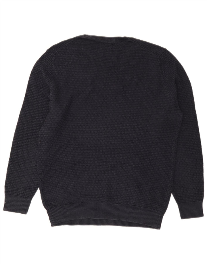 Suéter masculino Massimo Dutti com gola redonda, pequeno algodão azul marinho