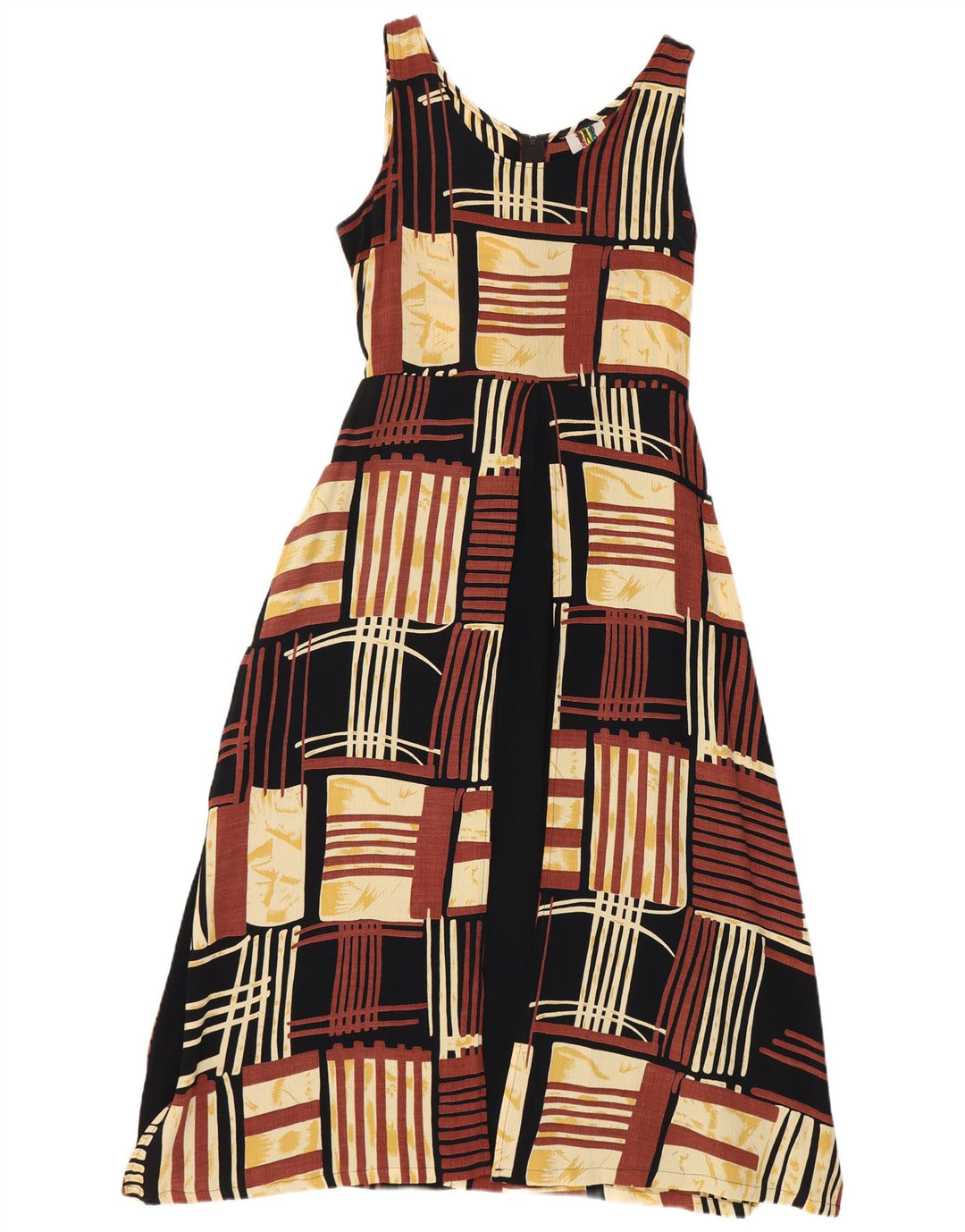 Vestido feminino sem mangas linha A No Problem Reino Unido 18 XL marrom patchwork viscose
