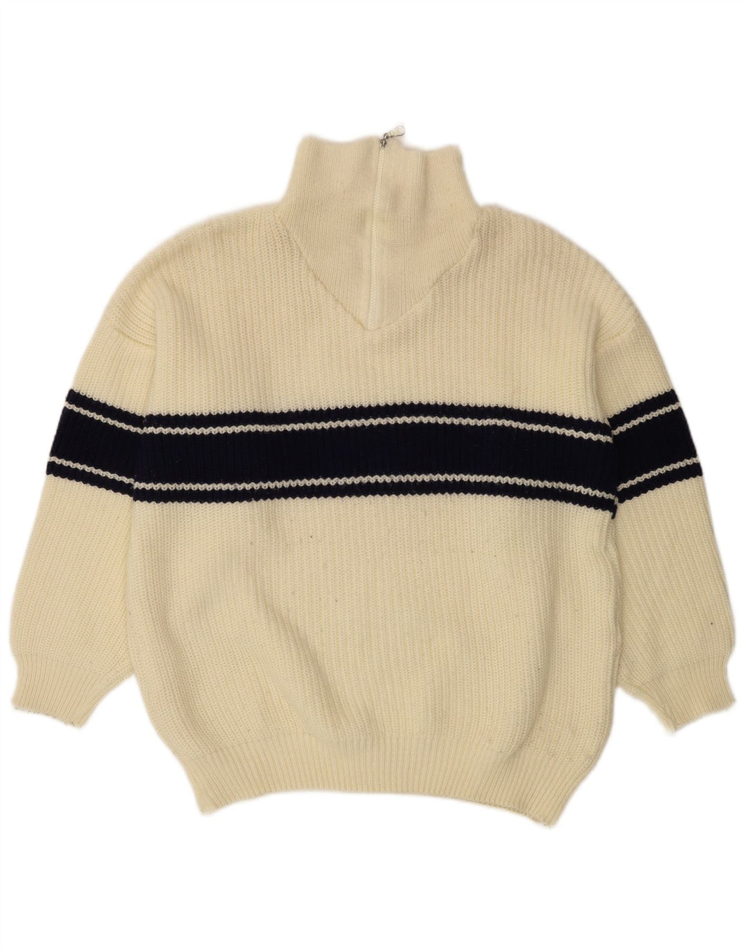 Suéter ideal masculino com gola e zíper, grande bloco colorido branco
