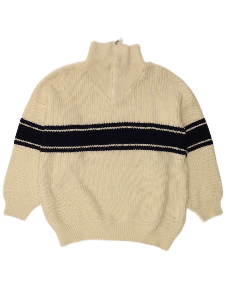 Suéter ideal masculino com gola e zíper, grande bloco colorido branco
