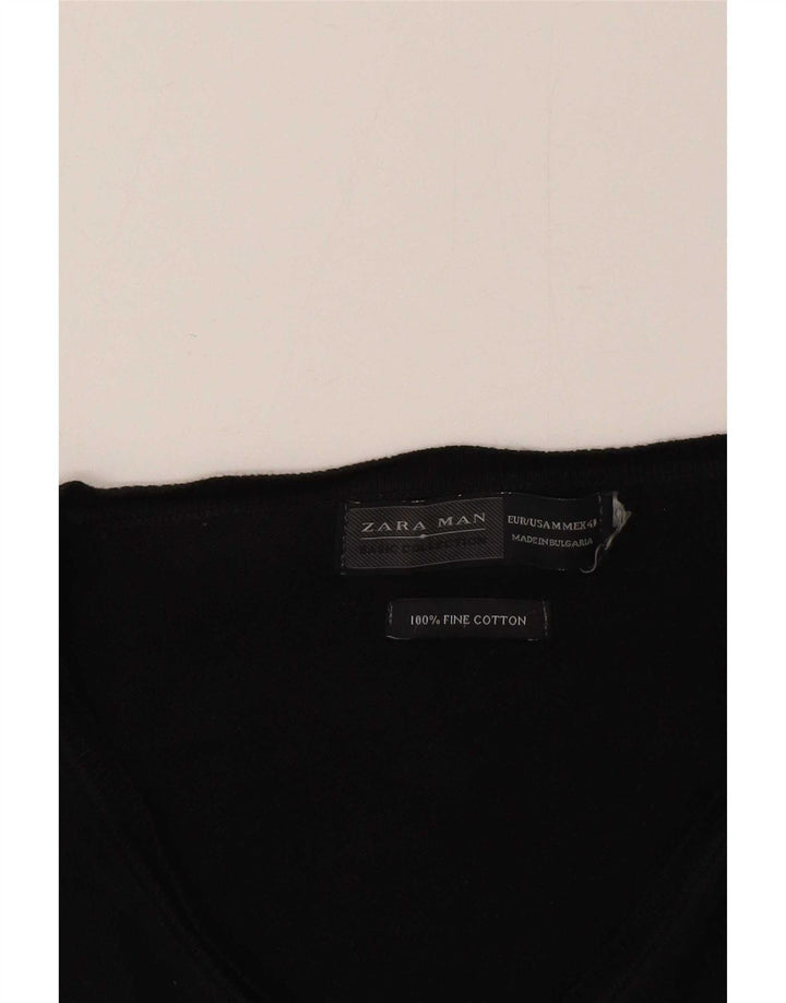 Zara Suéter masculino com decote em V médio preto