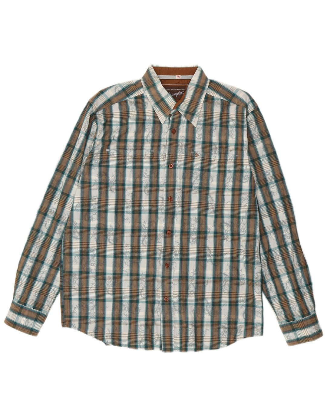 Camisa masculina Wrangler de algodão xadrez verde médio