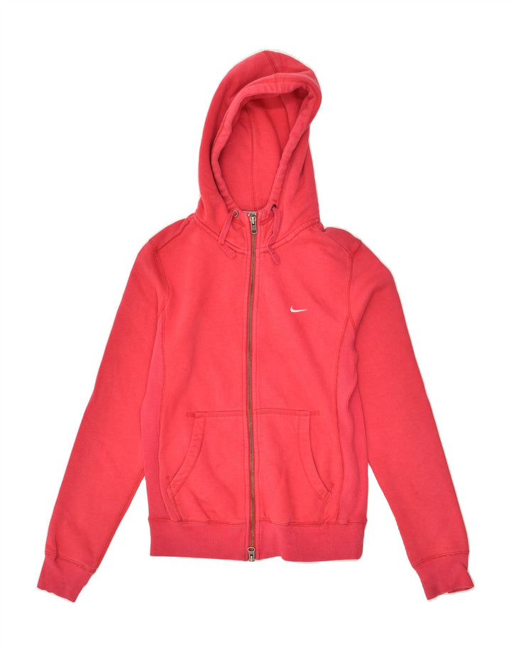 NIKE Womens Zip Hoodie Sweater UK 8/10 Small Red Cotton | Vintage Nike | Thrift | Second-Hand Nike | Used Clothing | Messina Hembry 