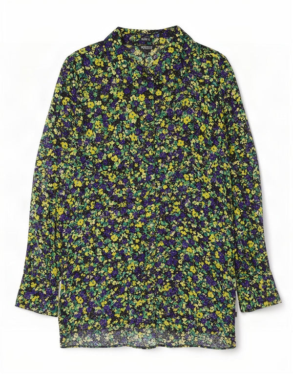 Blusa feminina Zara UK 10 pequena viscose floral multicolorida