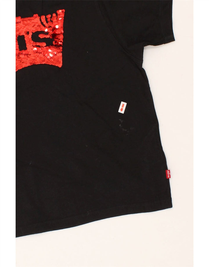 LEVI'S Womens Crop Oversized Graphic T-Shirt Top UK 6 XS Black Cotton Vintage Levi's and Second-Hand Levi's from Messina Hembry 