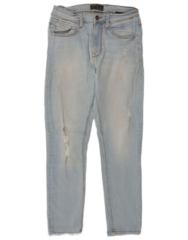 Zara Mens Distressed Slim Jeans EU 38 Pequeno W30 L27 Azul Algodão