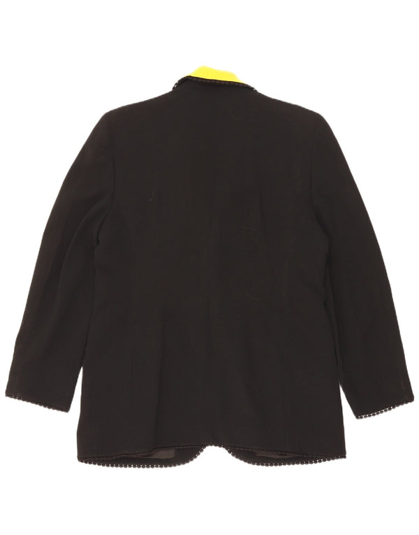 Jaqueta blazer vintage feminina com 1 botão Reino Unido 14 grande acetato colorblock preto