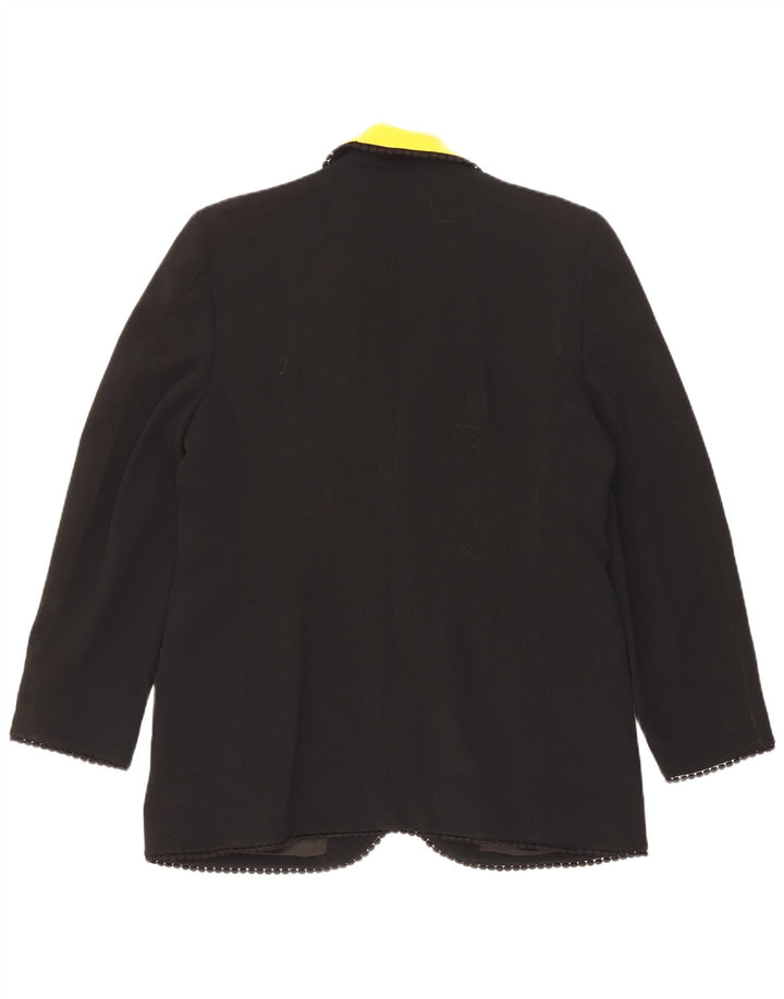 Jaqueta blazer vintage feminina com 1 botão Reino Unido 14 grande acetato colorblock preto
