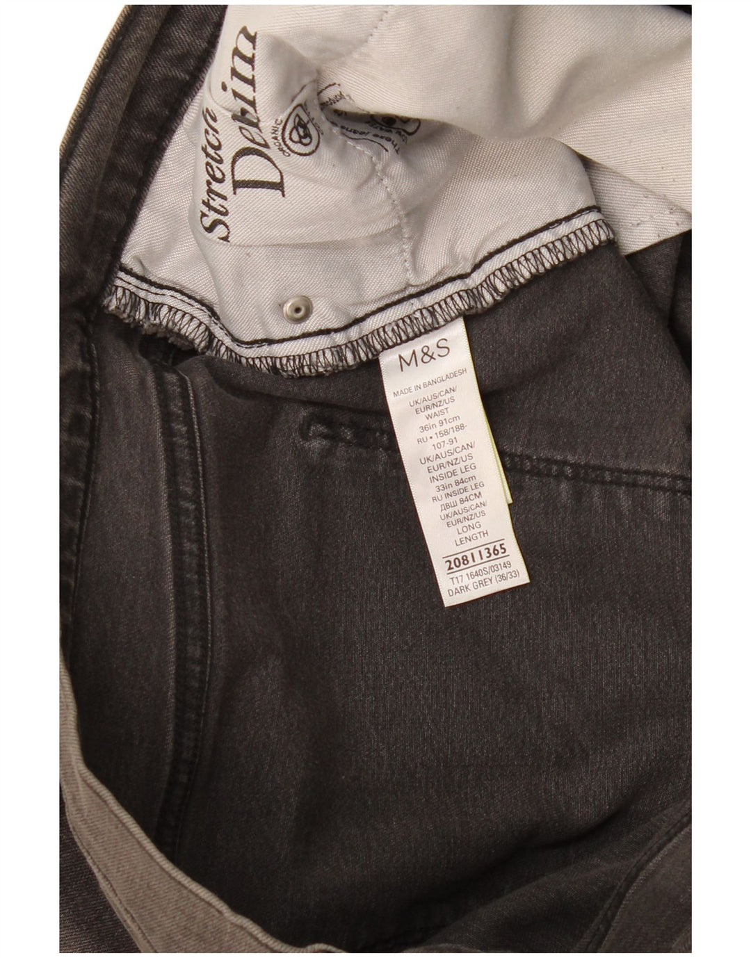 Marks & Spencer Mens Slim Jeans W36 L33 Cinza Algodão