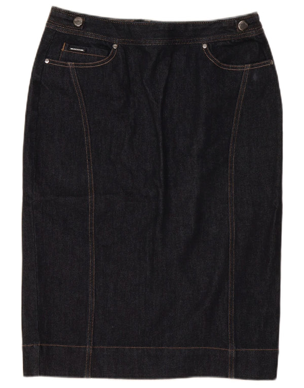 Saia jeans feminina Marks & Spencer UK 12 médio W30 algodão azul marinho