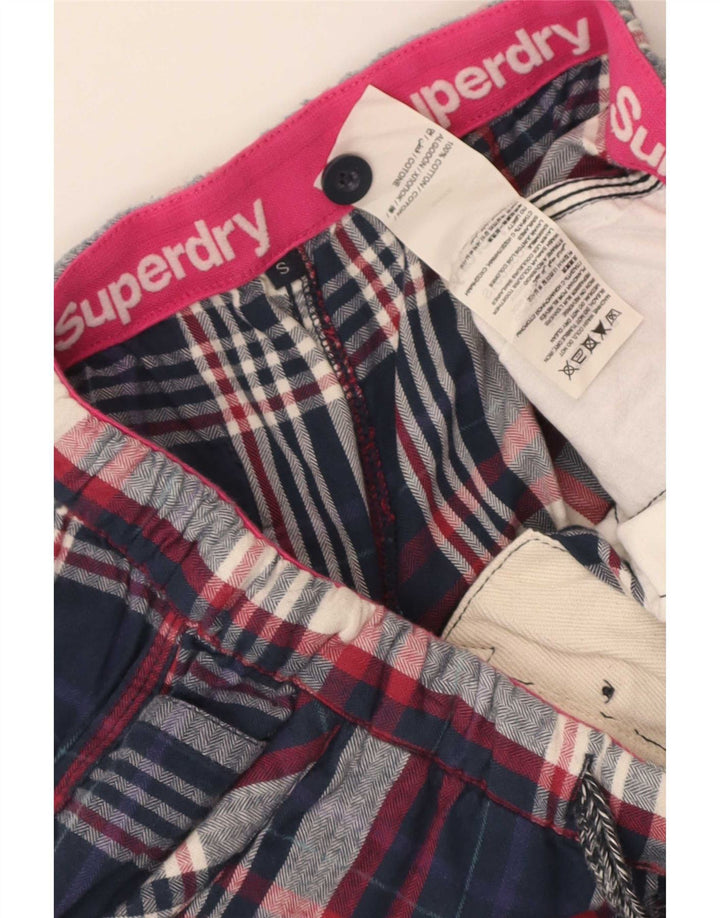 Hot Pants Feminino Superdry Pequeno W28 Algodão Xadrez Azul Marinho
