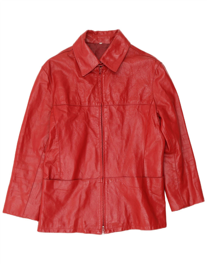 Jaqueta de couro feminina vintage Reino Unido 14 couro vermelho médio