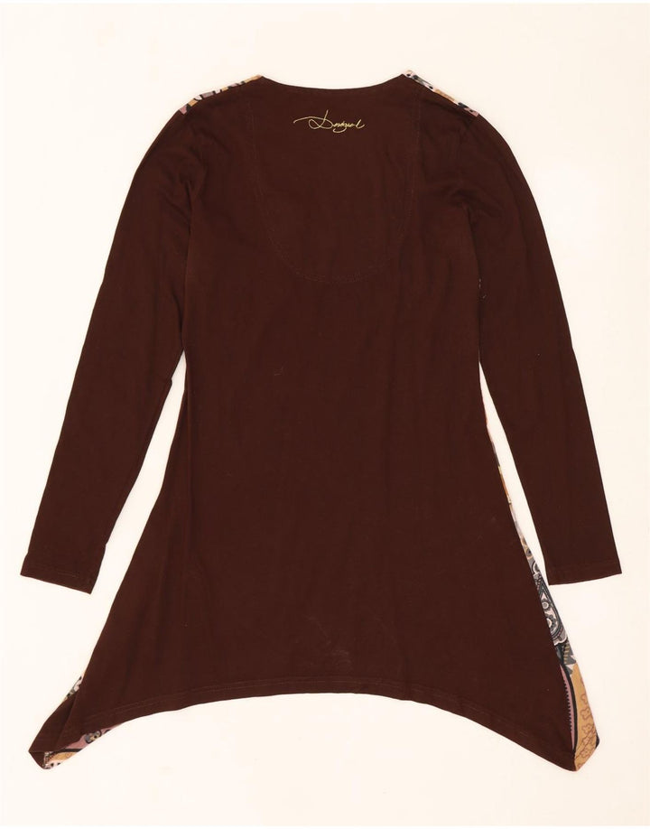 DESIGUAL Vestido túnica feminino gráfico assimétrico Reino Unido 10 pequeno marrom floral