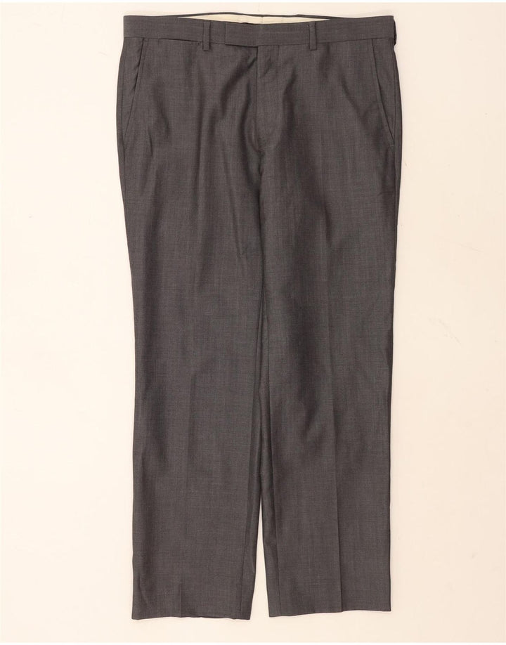 Calça masculina de terno reto Marks & Spencer W34 L29 lã cinza