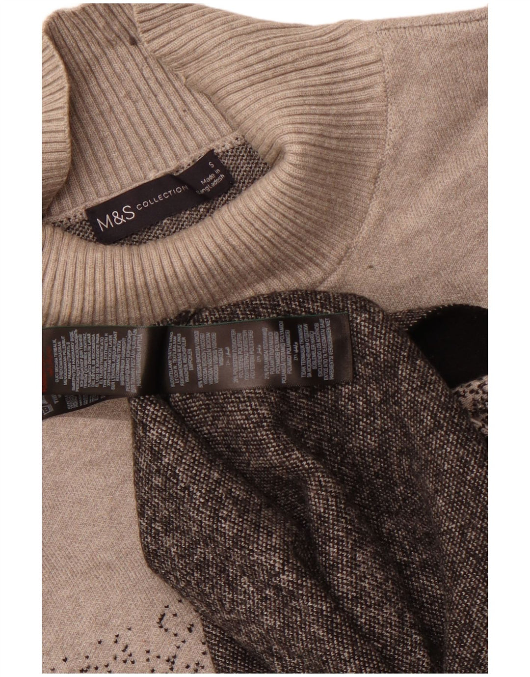 Suéter feminino Marks & Spencer com gola tartaruga Reino Unido 10 pequeno cinza manchado