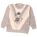 Suéter feminino VINTAGE com gola redonda UK 14 bloco colorido cinza médio