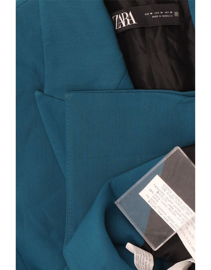 Jaqueta blazer feminina Zara com peito duplo Reino Unido 12 poliéster azul médio