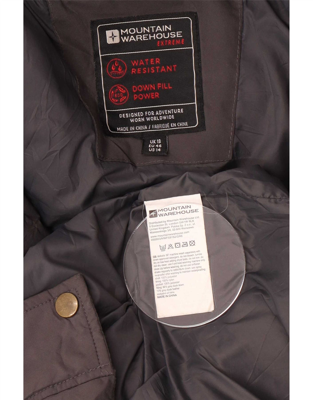 Casaco acolchoado com capuz feminino Mountain Warehouse UK 18 XL poliéster cinza