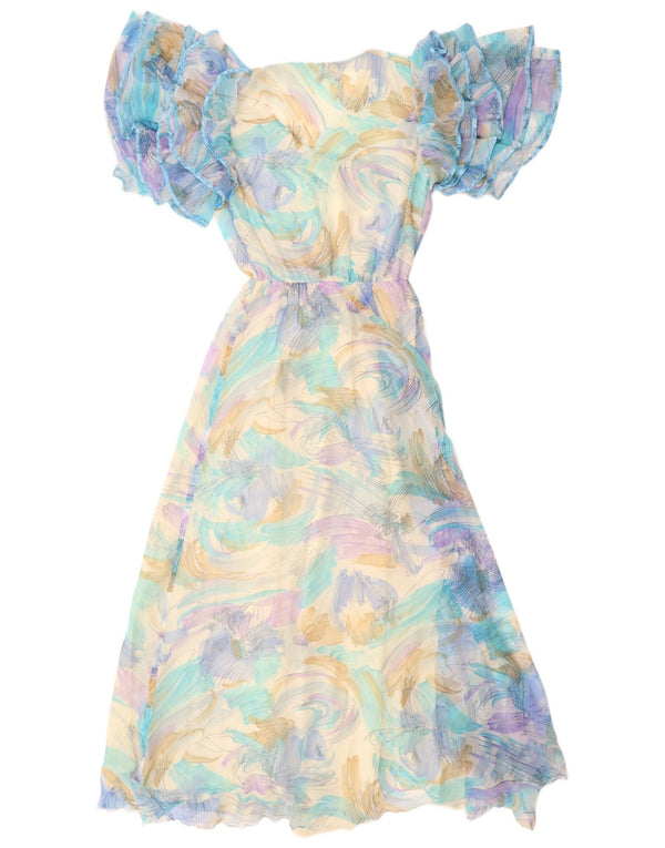 VINTAGE Womens Abstract Pattern Maxi Dress UK 12 Medium Blue