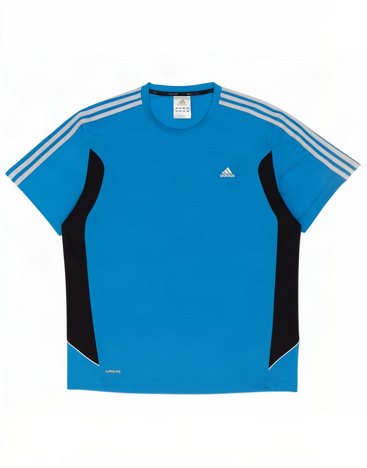Adidas Mens Climalite Camiseta Top Grande Azul Colorblock Poliéster