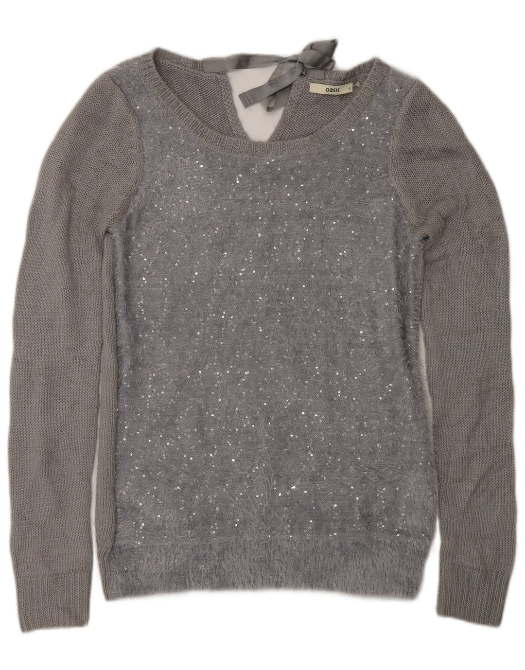 Suéter feminino Oasis com gola canoa UK 10 poliamida cinza pequena