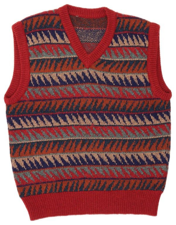 Colete masculino vintage regata média de lã geométrica multicolorida