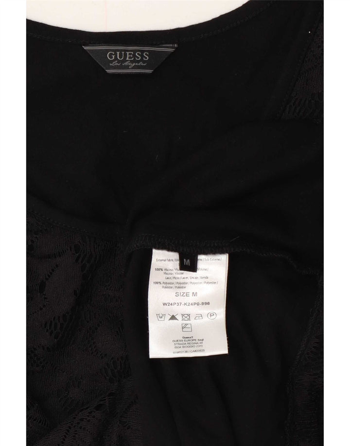 Top feminino de renda Guess UK 14 viscose floral preta média