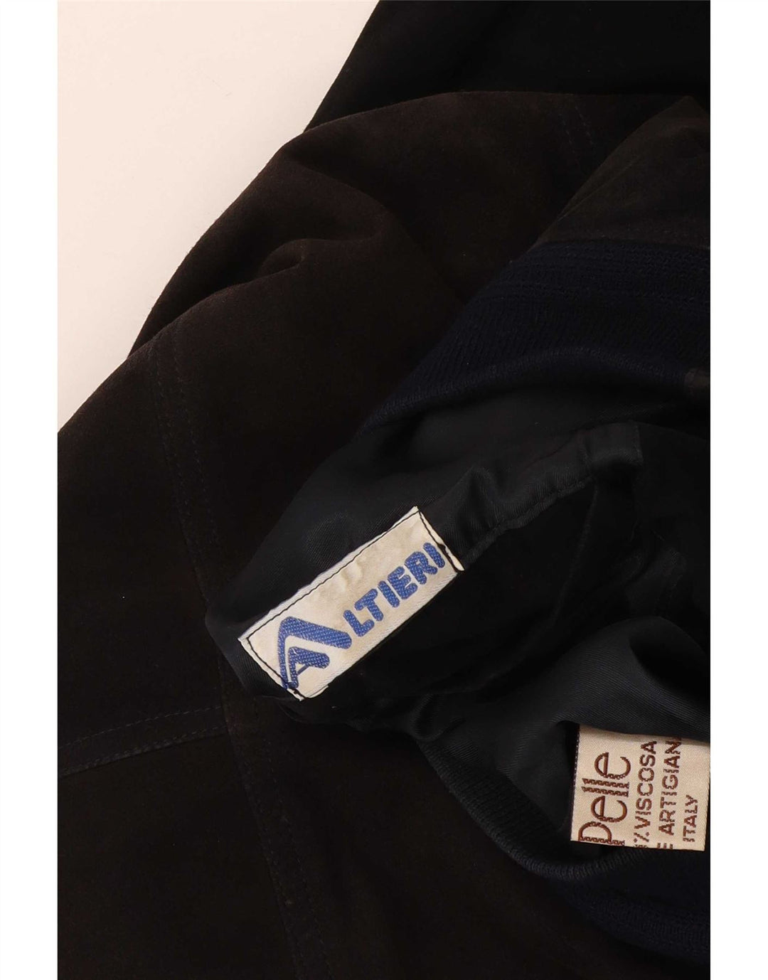 Jaqueta bomber masculina vintage de camurça Reino Unido 38 couro colorblock preto médio