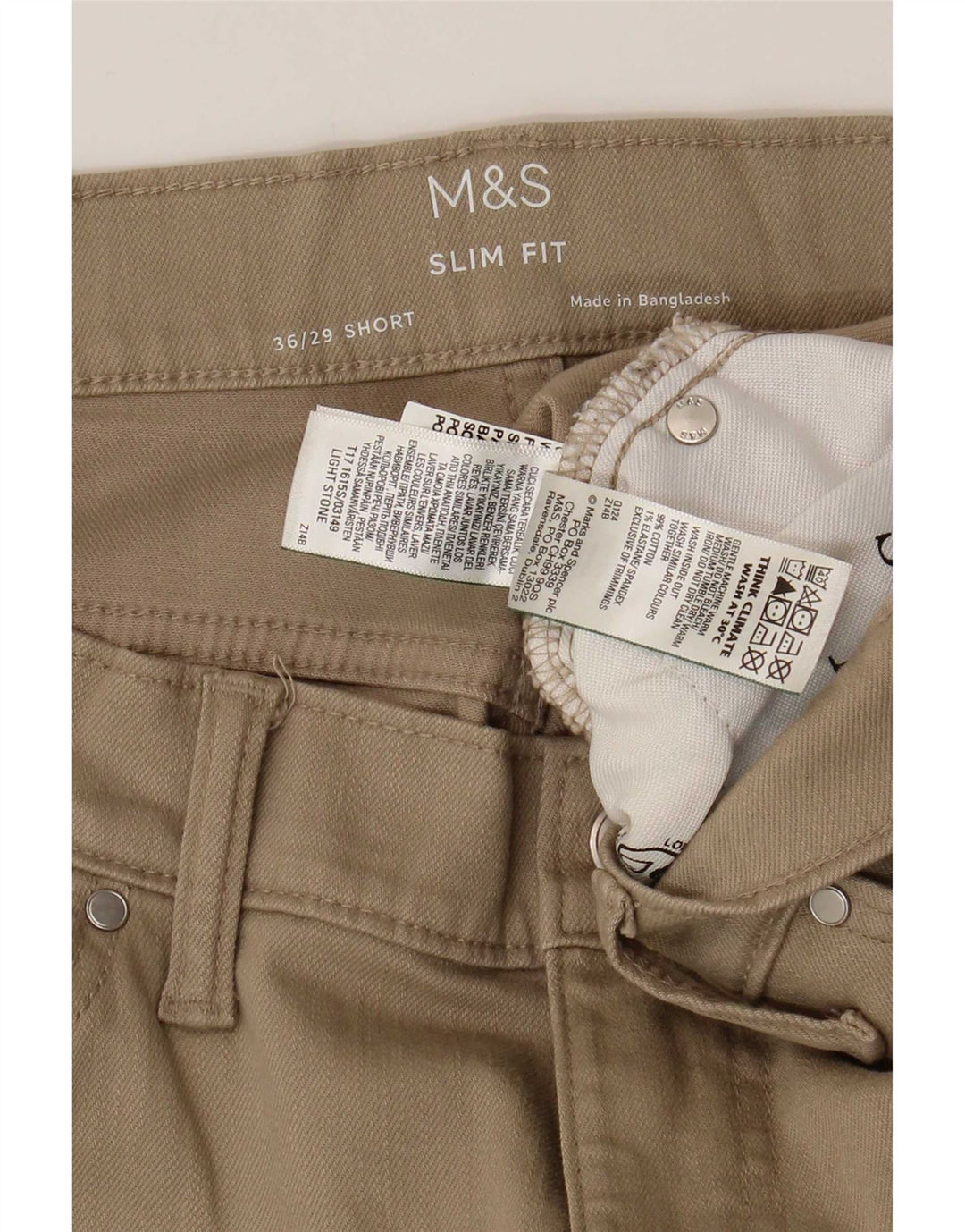 Marks & Spencer Mens Jeans Slim W36 L29 Algodão Bege