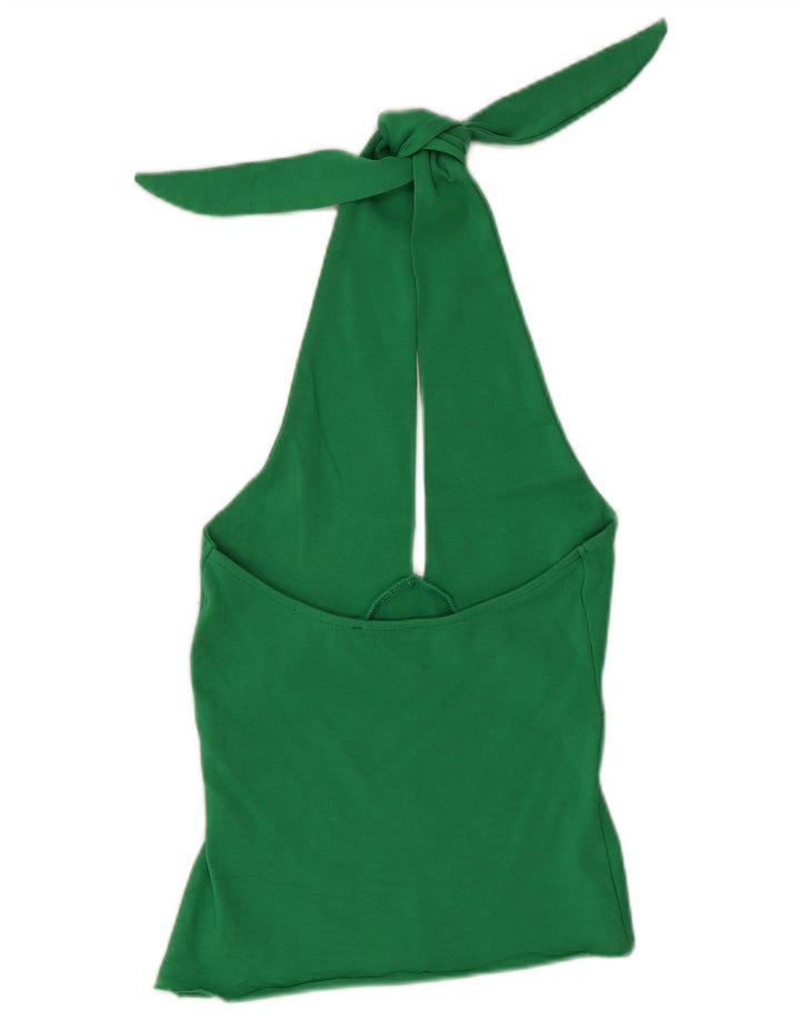 Zara Womens Crop Halter Top UK 12 Médio Algodão Verde