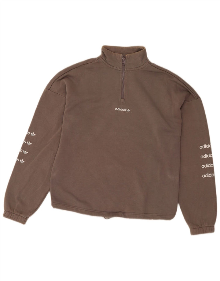 Adidas feminino oversized gráfico zip pescoço moletom jumper eu 36 pequeno cinza