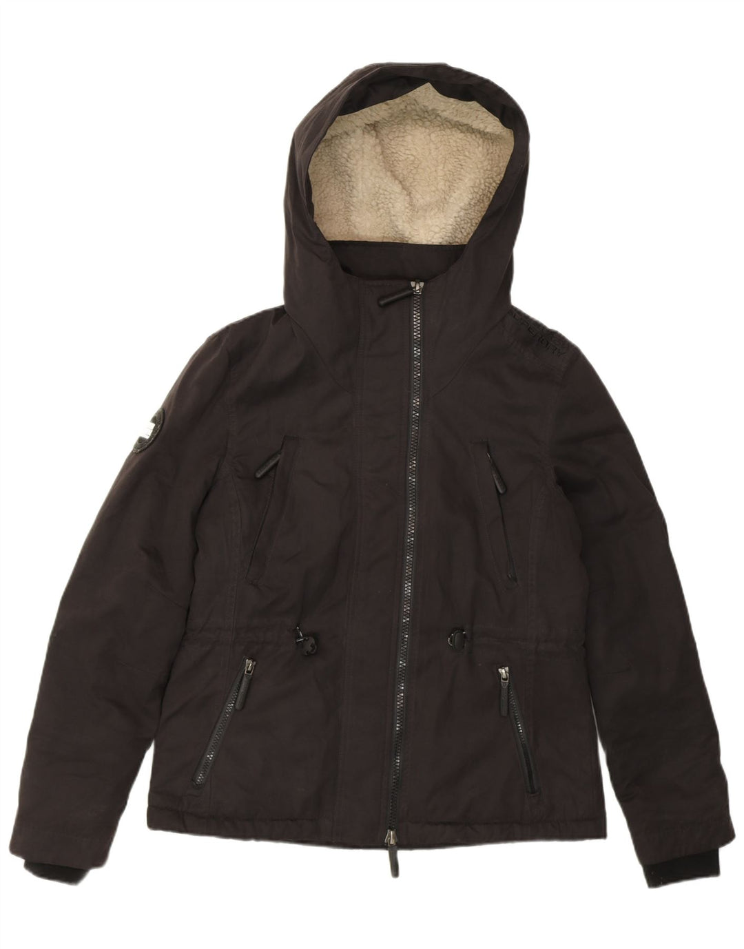 Jaqueta corta-vento feminina SUPERDRY Windparka com capuz UK 16 grande preta