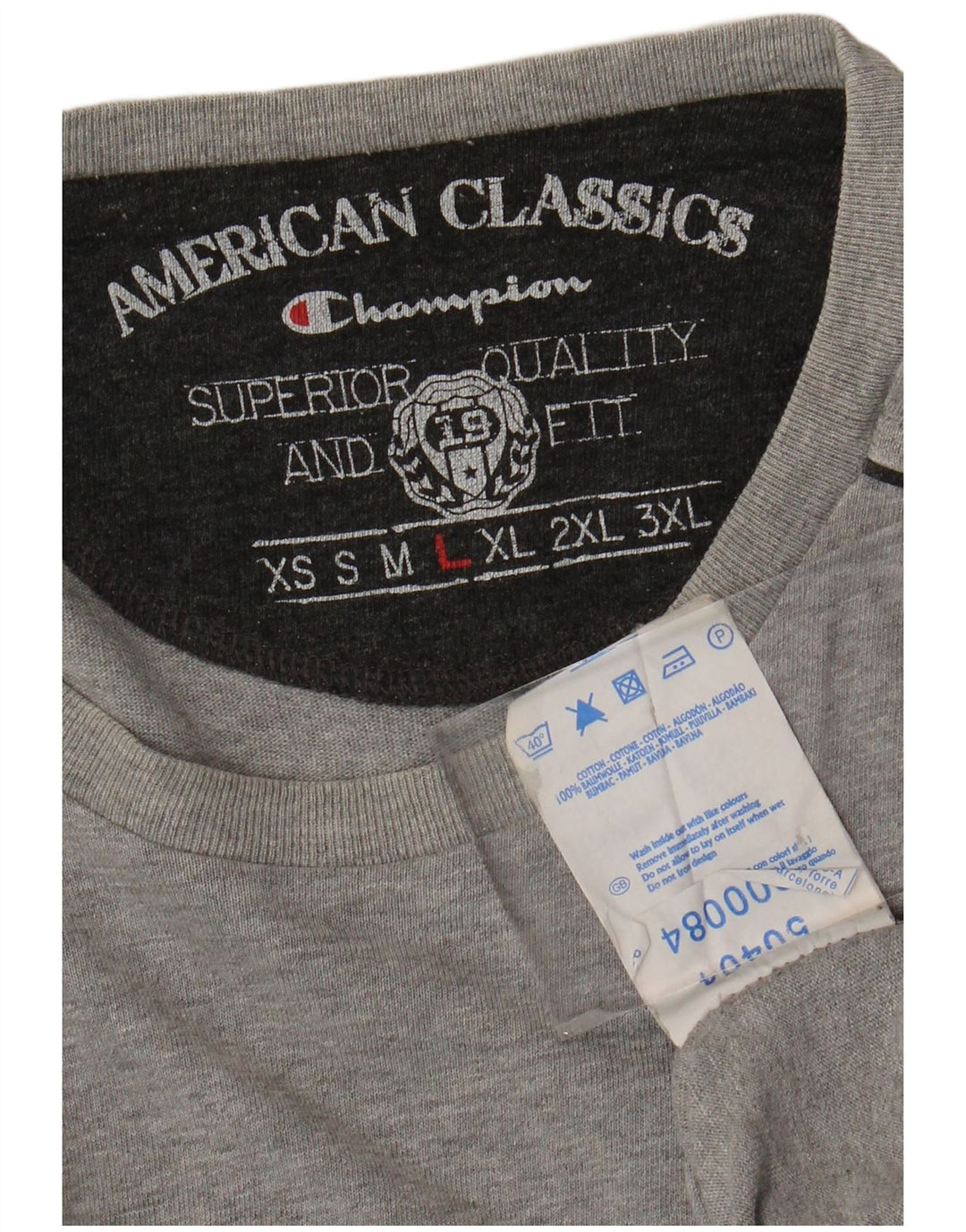 CHAMPION Top masculino de manga comprida grande algodão cinza