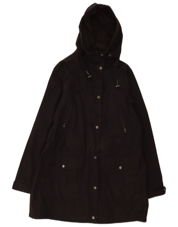 Jaqueta Parka feminina com capuz Fat Face UK 12 algodão preto médio