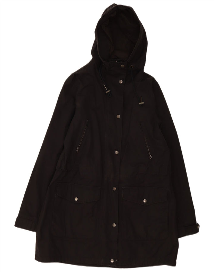 Jaqueta Parka feminina com capuz Fat Face UK 12 algodão preto médio