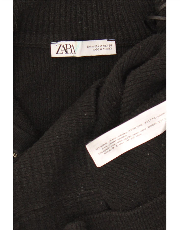 Suéter feminino ZARA com zíper e gola em poliéster UK 14 médio preto