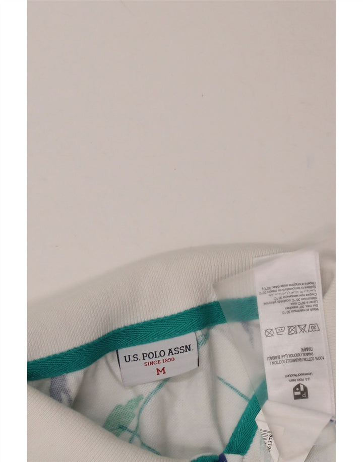 Camisa polo masculina com padrão abstrato US Polo Assn algodão floral branco médio
