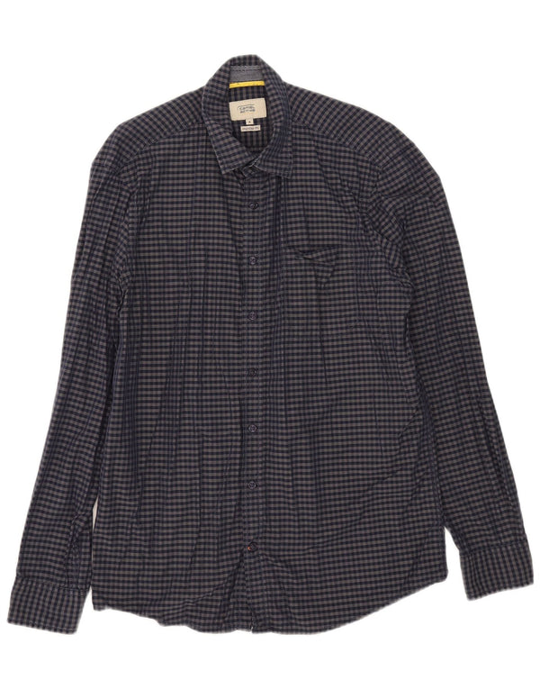 Camisa masculina Camel Active de ajuste regular, algodão guingão azul marinho médio