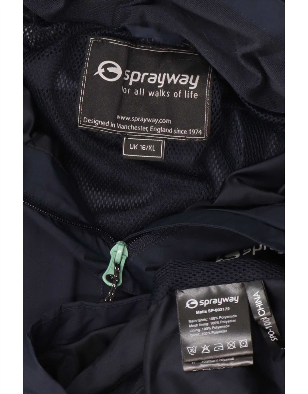 Jaqueta de chuva feminina com capuz Sprayway UK 16 grande poliamida azul marinho