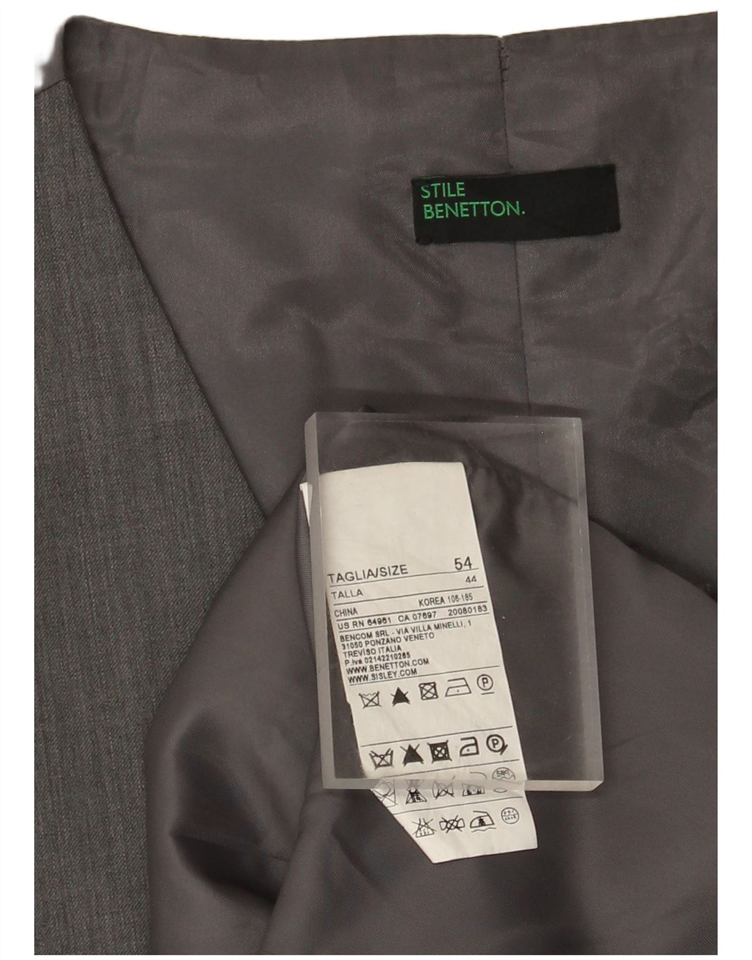 Colete masculino Benetton IT 54 XL lã cinza