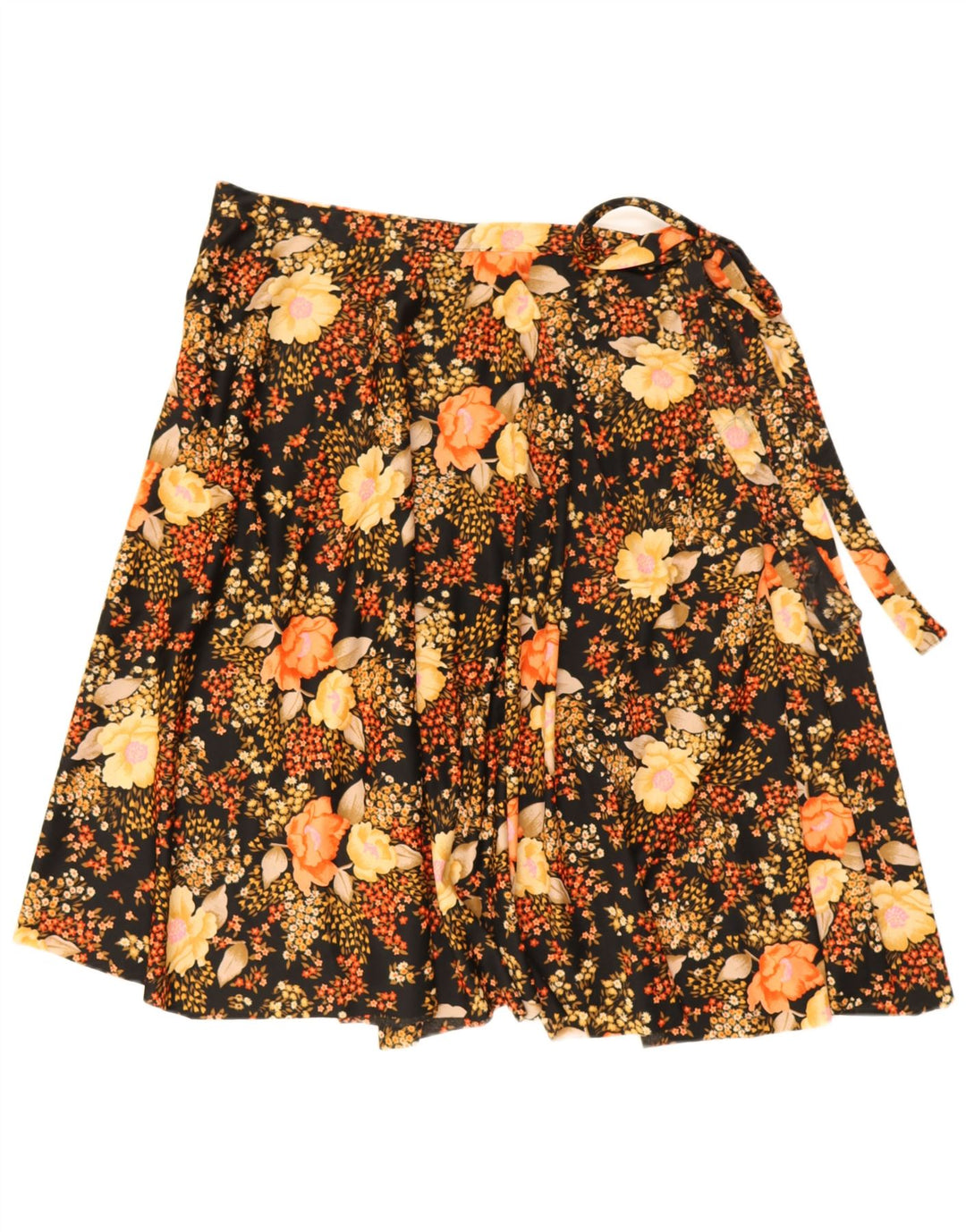 Saia vintage feminina linha A W34 grande poliéster floral preto