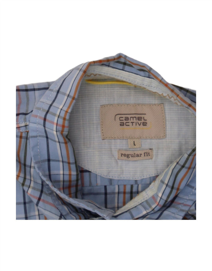 CAMEL ACTIVE Camisa masculina de manga curta com ajuste regular, algodão xadrez azul grande