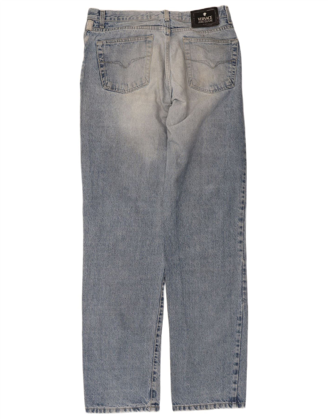 Calça jeans reta masculina VERSACE desgastada W34 L33 algodão azul