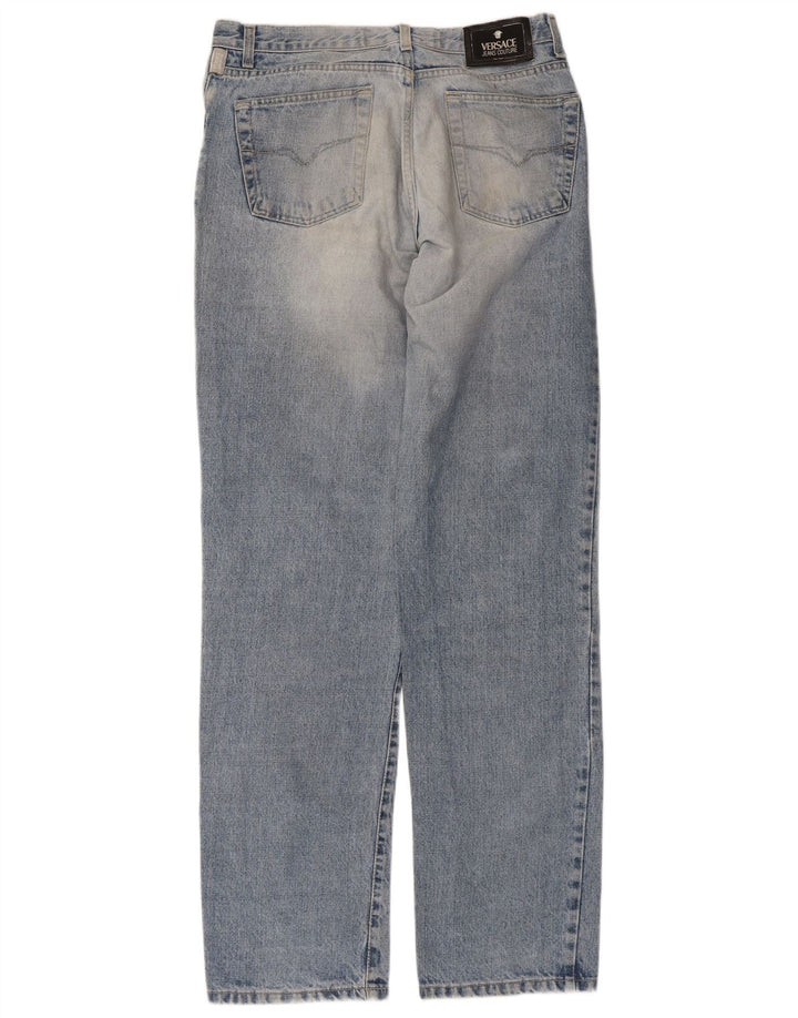 Calça jeans reta masculina VERSACE desgastada W34 L33 algodão azul