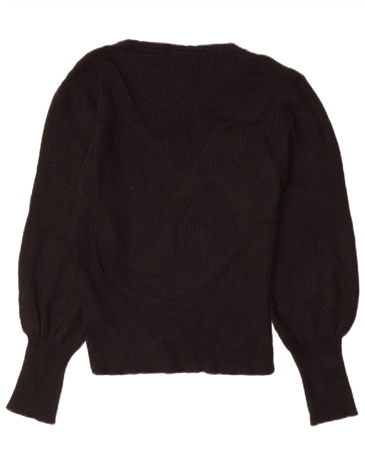 Suéter feminino Marks & Spencer com gola canoa e viscose preta média Reino Unido 12