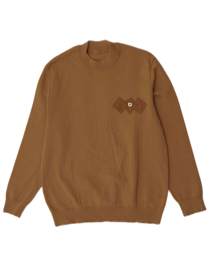 Suéter vintage masculino com gola redonda, marrom médio