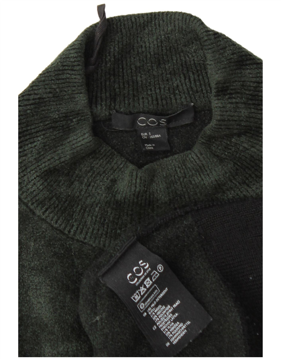 Suéter feminino Cos com gola tartaruga Reino Unido 10 pequeno preto colorblock lã